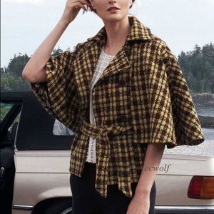NEW Anthropologies plaid poncho jacket w/pockets and belt SIZE XS